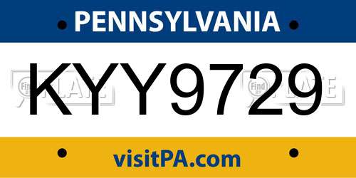 KYY9729 Pennsylvania License Plate