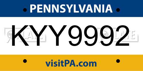 KYY9992 Pennsylvania License Plate