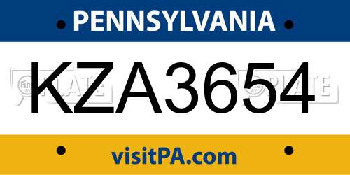 KZA3654 Pennsylvania License Plate