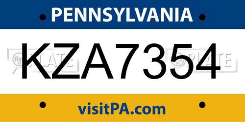 KZA7354 Pennsylvania License Plate