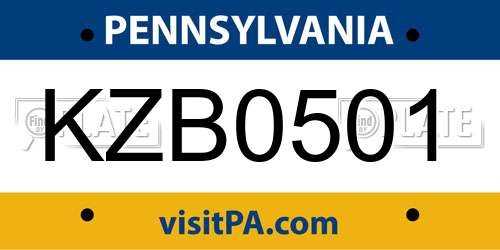 KZB0501 Pennsylvania License Plate