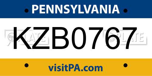 KZB0767 Pennsylvania License Plate