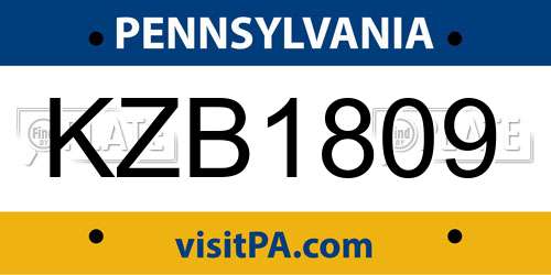 KZB1809 Pennsylvania License Plate