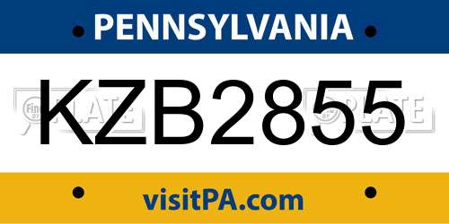 KZB2855 Pennsylvania License Plate