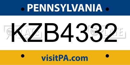 KZB4332 Pennsylvania License Plate
