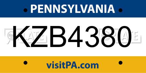KZB4380 Pennsylvania License Plate