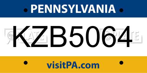 KZB5064 Pennsylvania License Plate