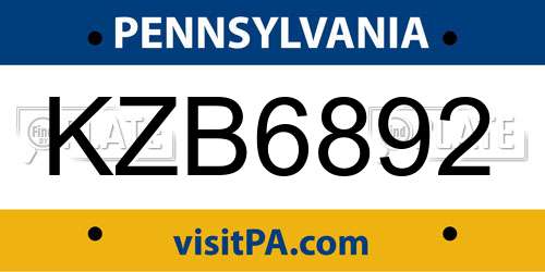 KZB6892 Pennsylvania License Plate