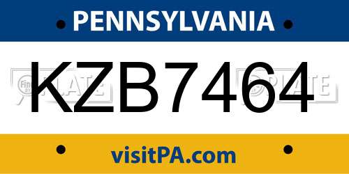 KZB7464 Pennsylvania License Plate