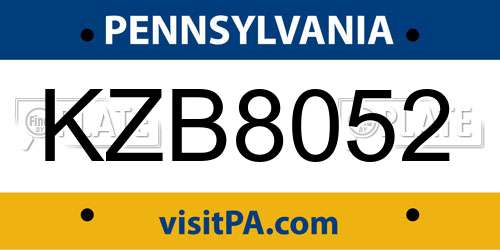 KZB8052 Pennsylvania License Plate
