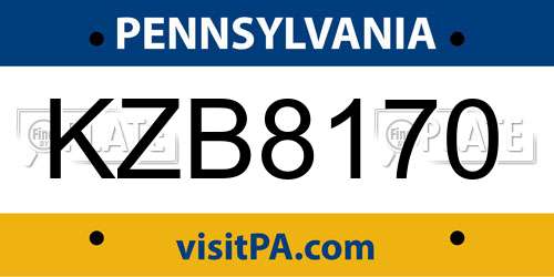 KZB8170 Pennsylvania License Plate