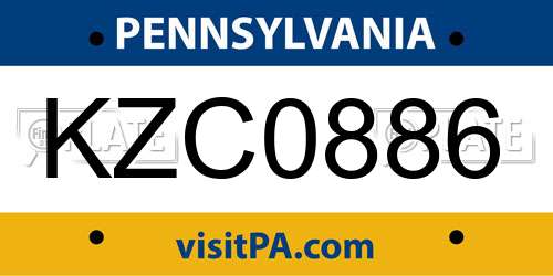 KZC0886 Pennsylvania License Plate