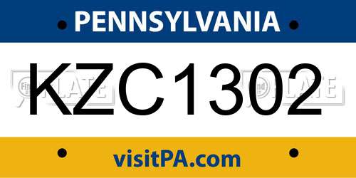 KZC1302 Pennsylvania License Plate
