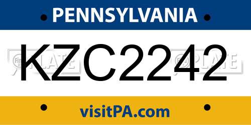 KZC2242 Pennsylvania License Plate