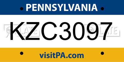 KZC3097 Pennsylvania License Plate