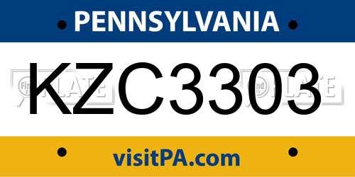 KZC3303 Pennsylvania License Plate