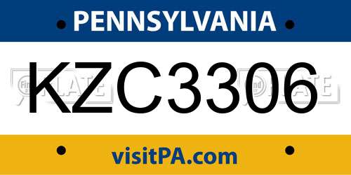 KZC3306 Pennsylvania License Plate