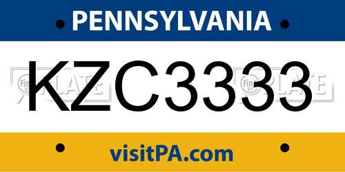 KZC3333 Pennsylvania License Plate