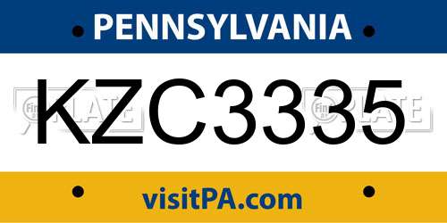 KZC3335 Pennsylvania License Plate