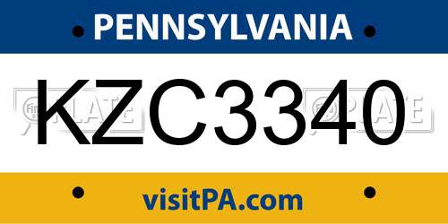KZC3340 Pennsylvania License Plate