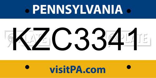 KZC3341 Pennsylvania License Plate
