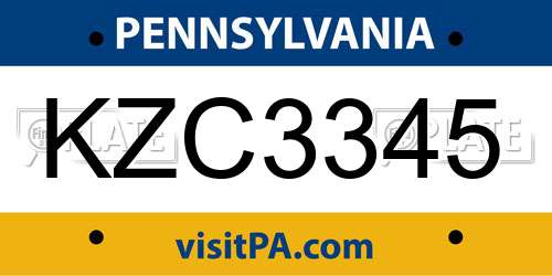 KZC3345 Pennsylvania License Plate
