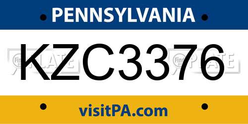 KZC3376 Pennsylvania License Plate
