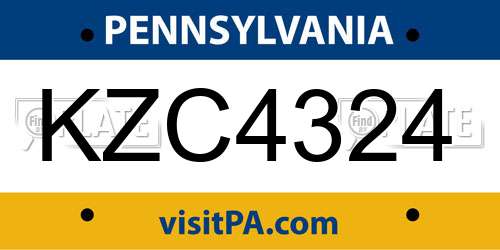 KZC4324 Pennsylvania License Plate
