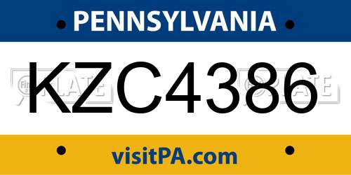 KZC4386 Pennsylvania License Plate