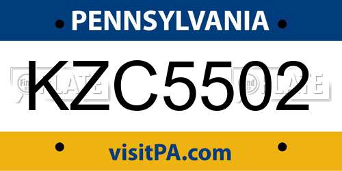 KZC5502 Pennsylvania License Plate