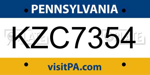 KZC7354 Pennsylvania License Plate
