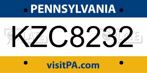 KZC8232 Pennsylvania License Plate