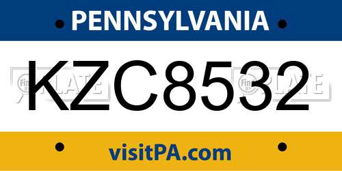 KZC8532 Pennsylvania License Plate
