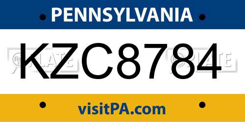 KZC8784 Pennsylvania License Plate
