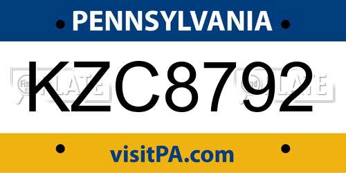 KZC8792 Pennsylvania License Plate