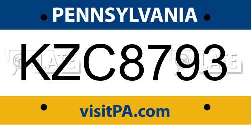 KZC8793 Pennsylvania License Plate