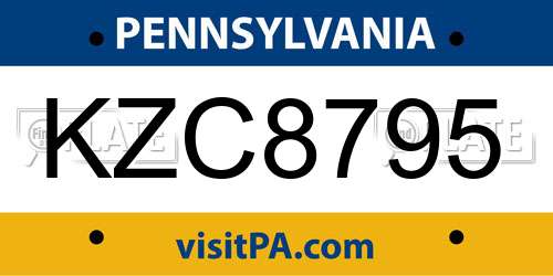 KZC8795 Pennsylvania License Plate