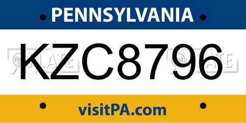 KZC8796 Pennsylvania License Plate
