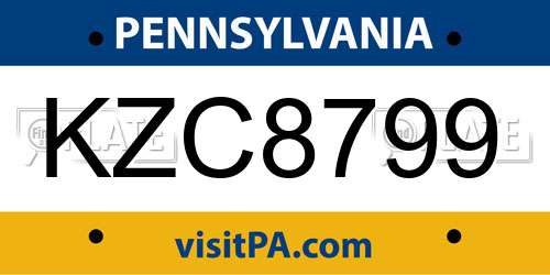 KZC8799 Pennsylvania License Plate