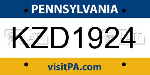 KZD1924 Pennsylvania License Plate