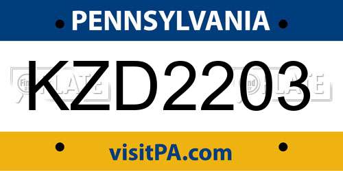 KZD2203 Pennsylvania License Plate