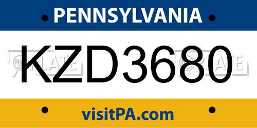 KZD3680 Pennsylvania License Plate