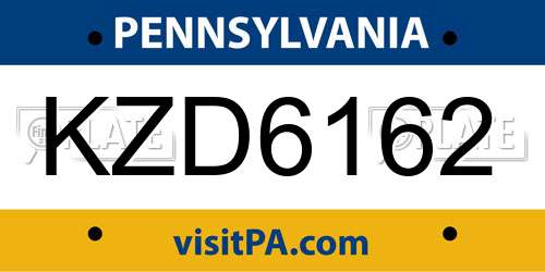 KZD6162 Pennsylvania License Plate