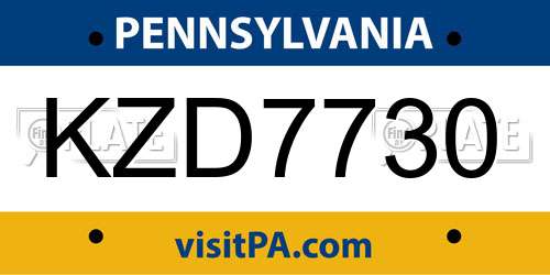 KZD7730 Pennsylvania License Plate