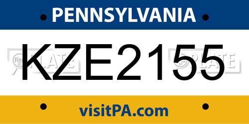 KZE2155 Pennsylvania License Plate