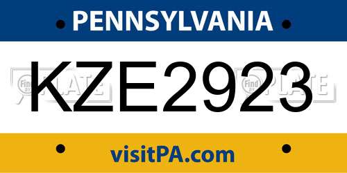 KZE2923 Pennsylvania License Plate