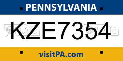 KZE7354 Pennsylvania License Plate