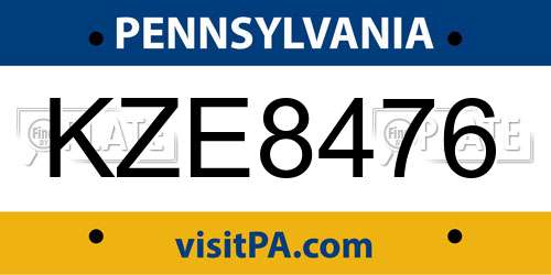 KZE8476 Pennsylvania License Plate