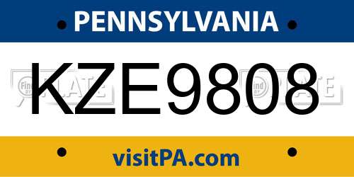 KZE9808 Pennsylvania License Plate