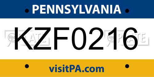 KZF0216 Pennsylvania License Plate